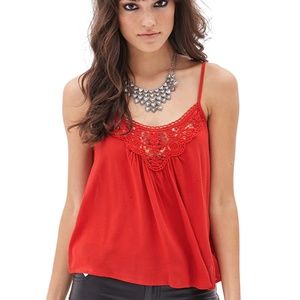 NEW Forever 21 Small Red Crochet Chiffon Cami S